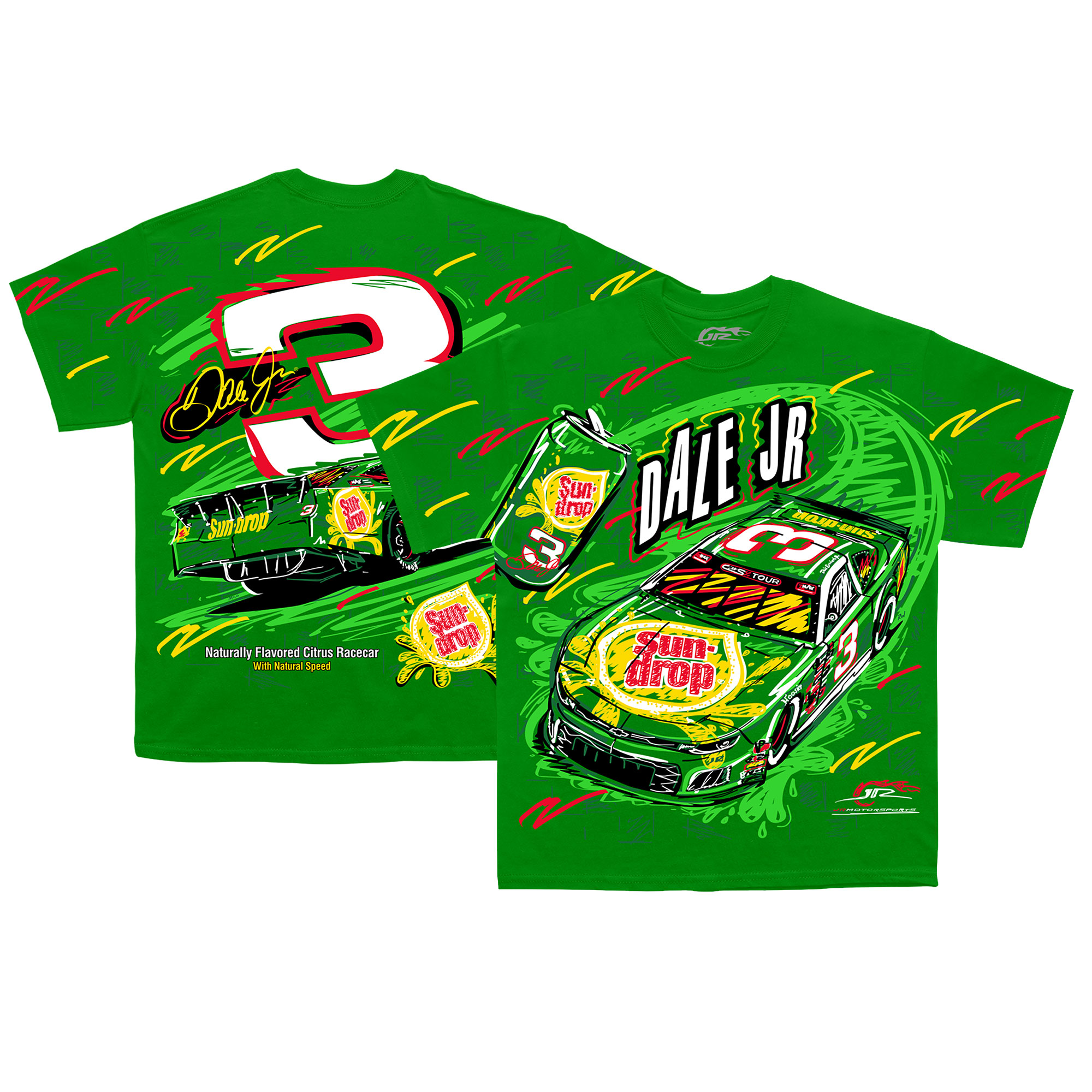 Men's JR Motorsports Official Team Apparel Green Dale Earnhardt Jr. Sun Drop Total Print T-Shirt