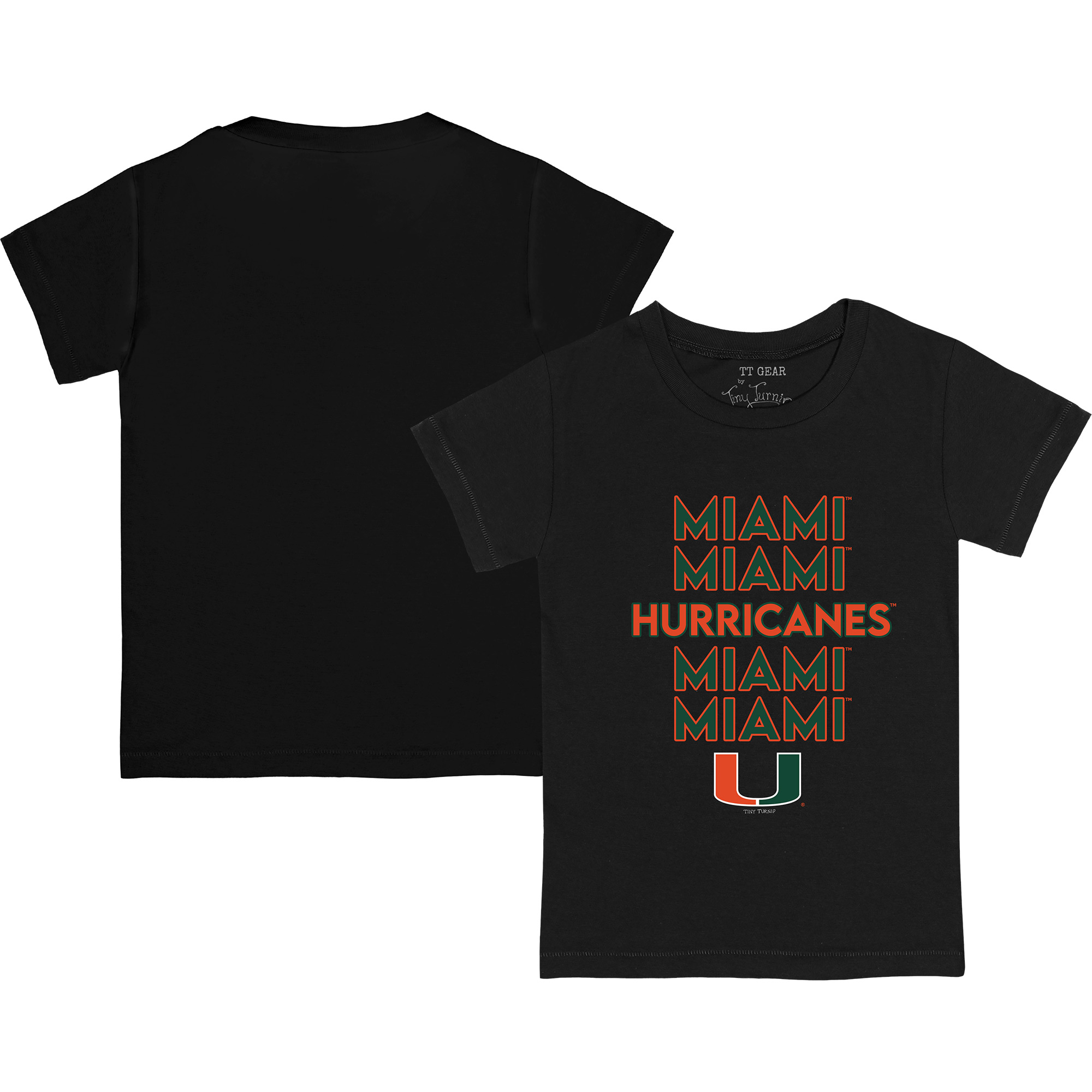 Youth Tiny Turnip Black Miami Hurricanes Stacked T-Shirt