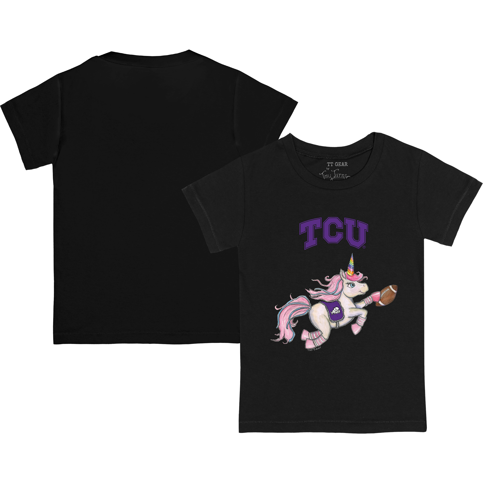 Youth Tiny Turnip Black TCU Horned Frogs Unicorn T-Shirt - Image 5