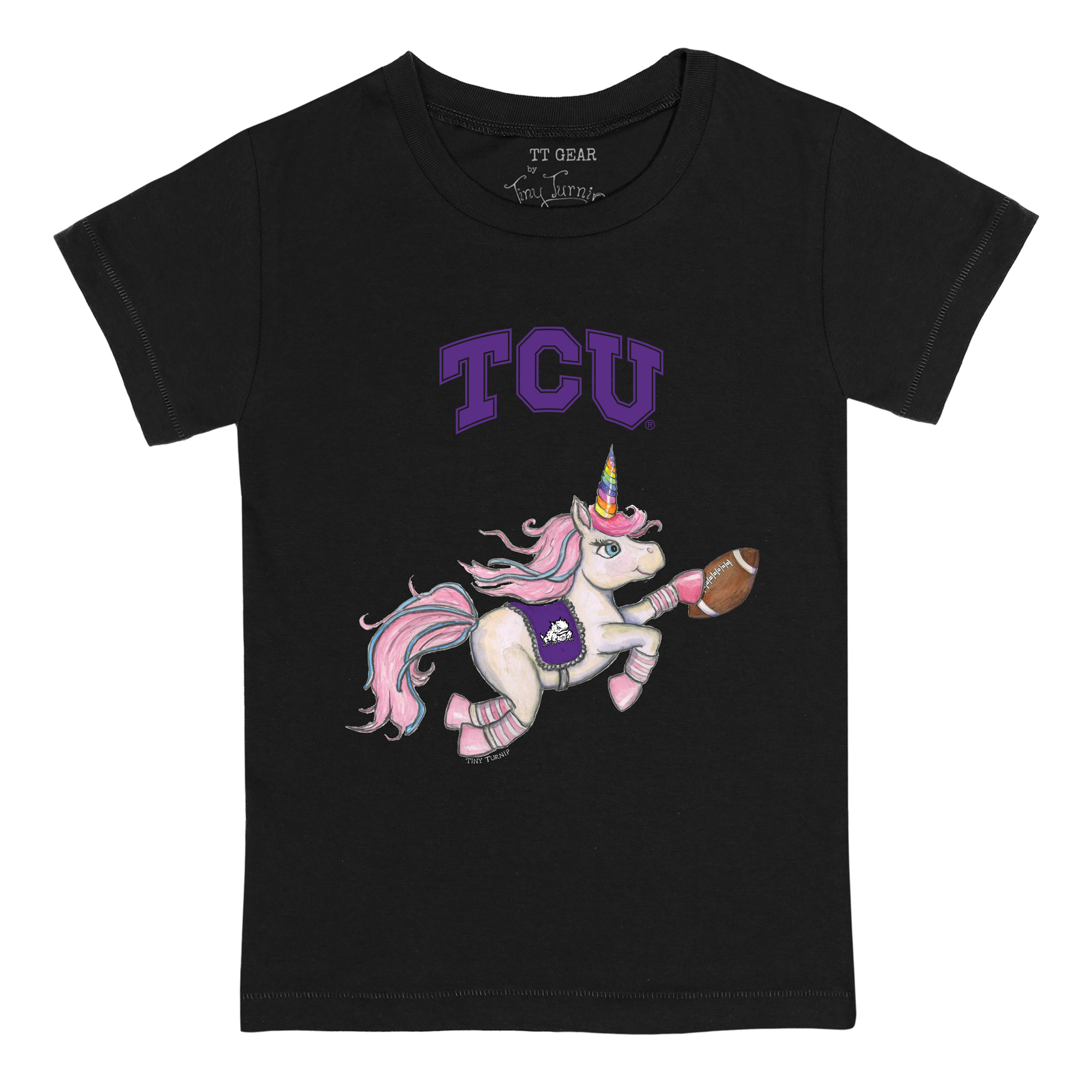 Youth Tiny Turnip Black TCU Horned Frogs Unicorn T-Shirt - Image 6