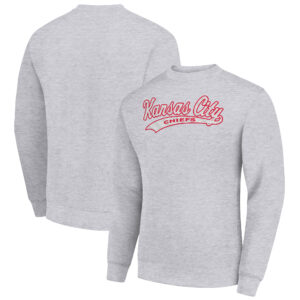 Men's Starter Heather Gray Kansas City Chiefs Tailsweep Team Graphic Tri-Blend Fleece Pullover Sweatshirt