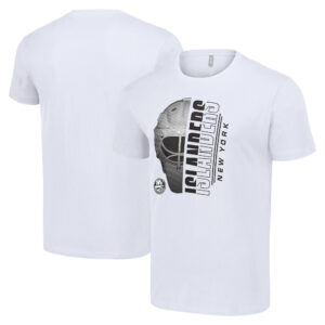 Men's Starter White New York Islanders Half Helmet Logo T-Shirt