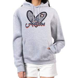 Women's G-III 4Her by Carl Banks Heather Gray Houston Astros Leopard Heart Pullover Hoodie
