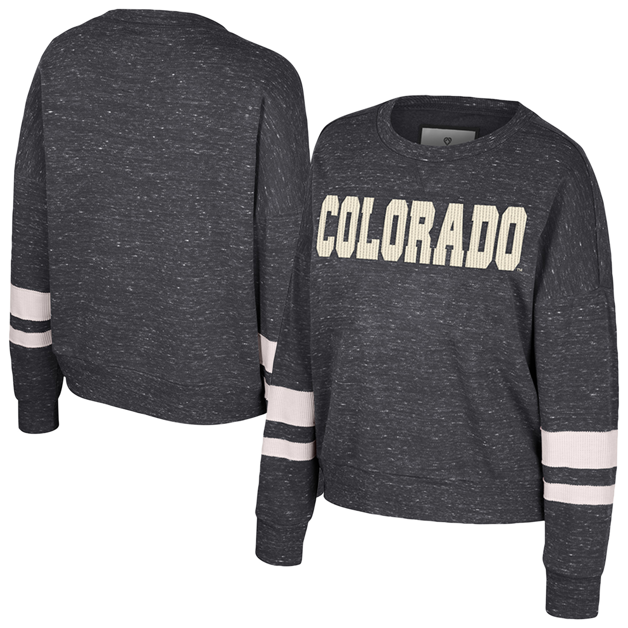 Women's Colosseum Black Colorado Buffaloes Lost City Speckle Pullover Sweatshirt - Image 2