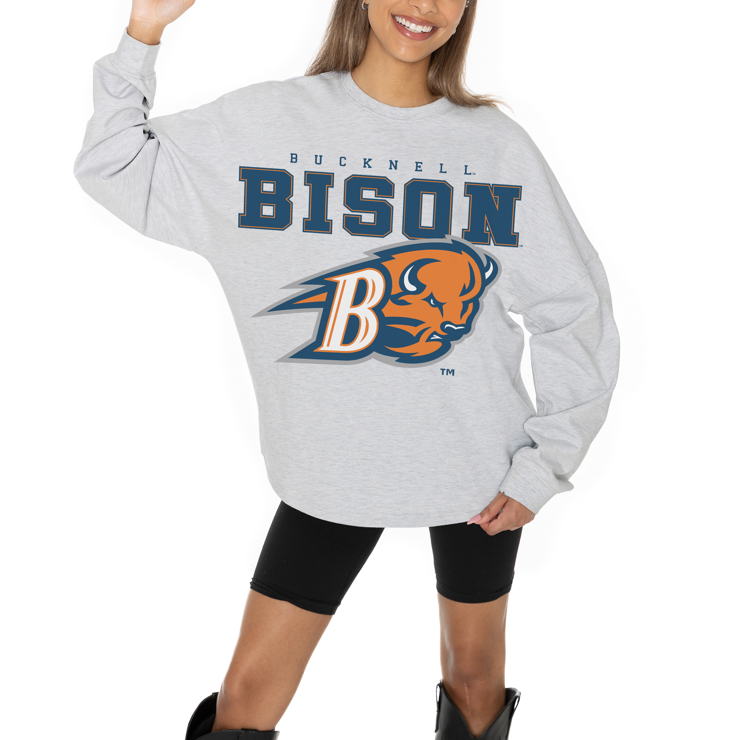 Women's Gameday Couture Ash Bucknell Bison Big Goals Relaxed Fit French Terry Pullover Sweatshirt - Image 3