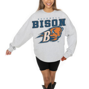Women's Gameday Couture Ash Bucknell Bison Big Goals Relaxed Fit French Terry Pullover Sweatshirt