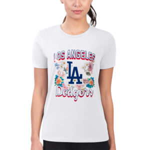 Women's G-III 4Her by Carl Banks White Los Angeles Dodgers Flowers Graphic Fitted T-Shirt