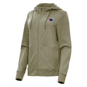 Women's Antigua  Heather Olive New England Patriots Seeker Full-Zip Hoodie Jacket