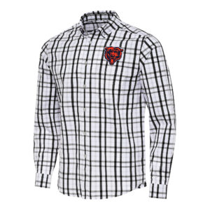 Men's Antigua Black/Gray Chicago Bears Tending Woven Tri-Blend Long Sleeve Button-Down Shirt