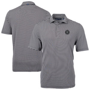 Men's Cutter & Buck Black/White Houston Astros Virtue Eco Pique Stripe Recycled Polo