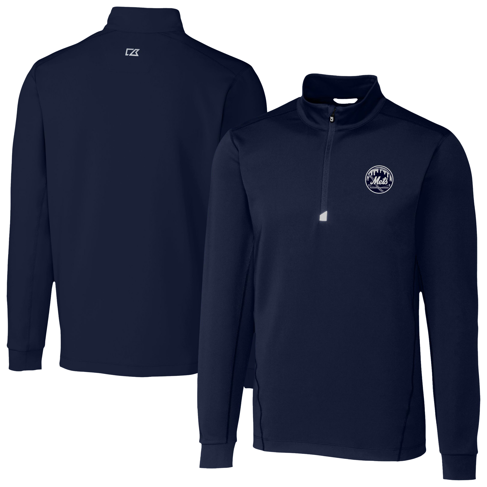 Men's Cutter & Buck Navy New York Mets Traverse Eco Tri-Blend DryTec Quarter-Zip Jacket - Image 2