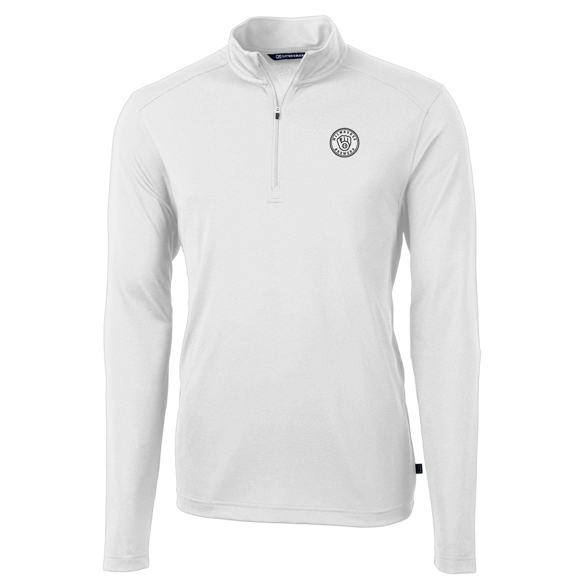 Men's Cutter & Buck White Milwaukee Brewers Virtue Eco Pique Quarter-Zip Jacket - Image 3