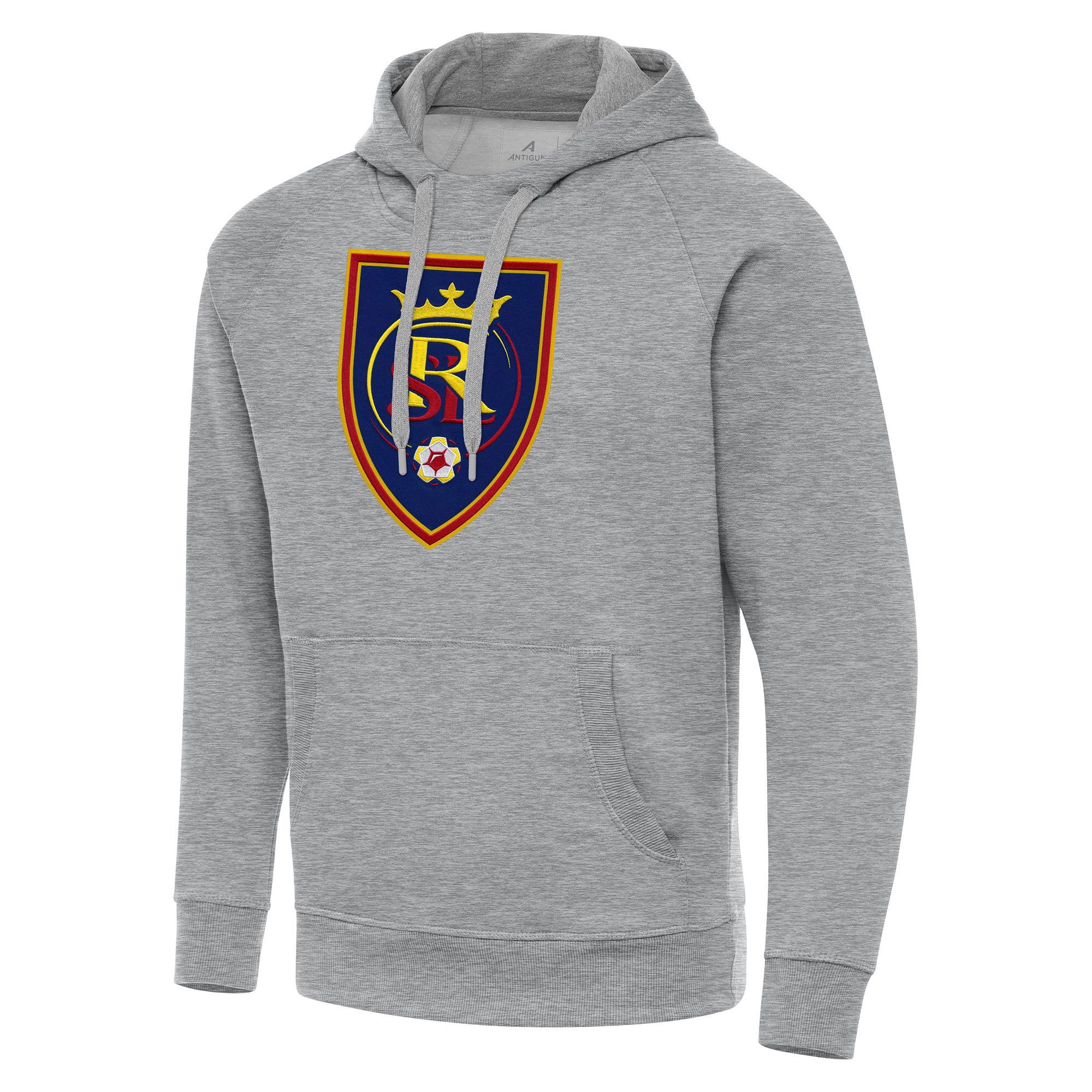Men's Antigua Heather Gray Real Salt Lake Big & Tall Team Crest Victory Raglan Pullover Hoodie