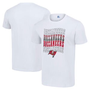 Men's Starter White Tampa Bay Buccaneers Four Team Name Logo T-Shirt