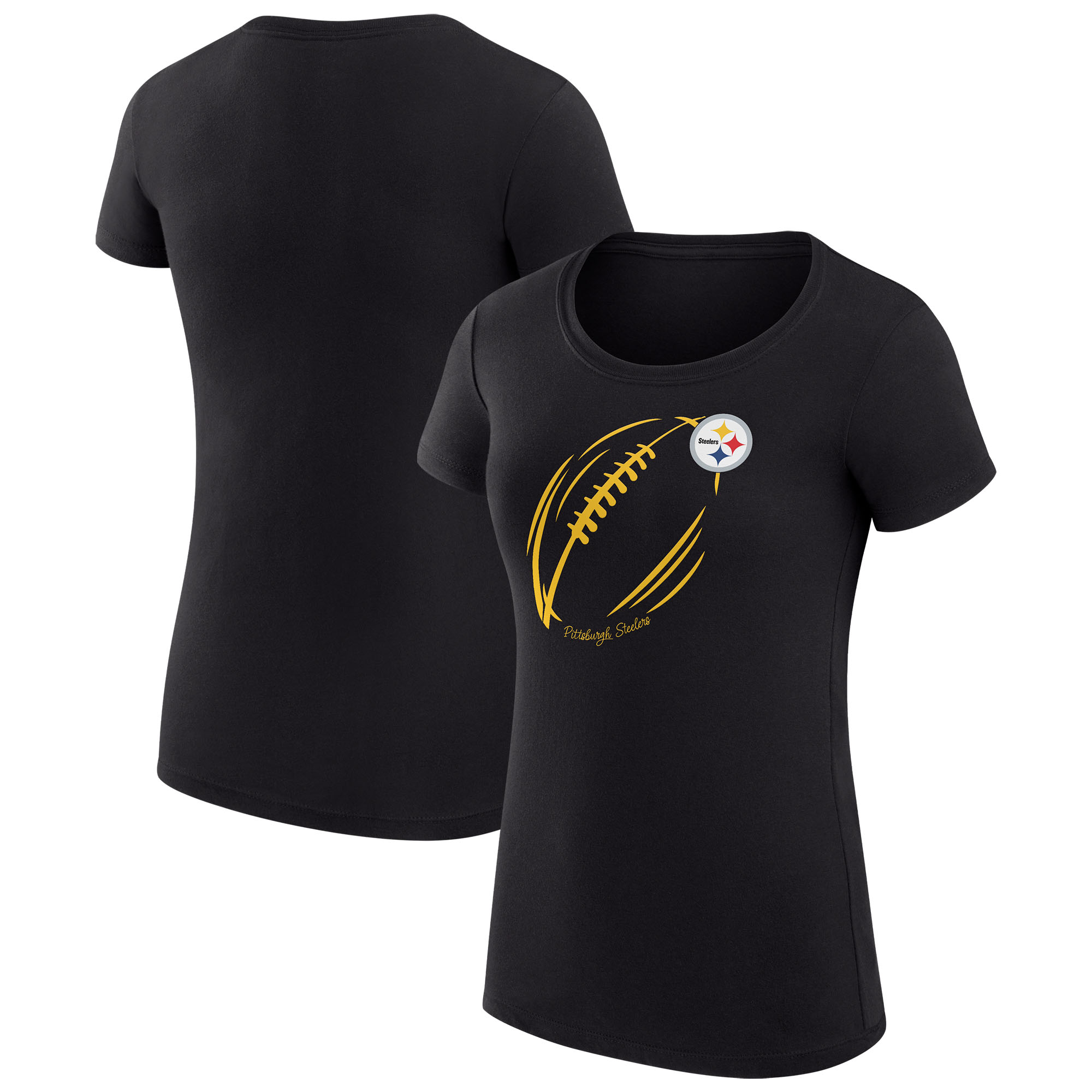 Women's G-III 4Her by Carl Banks Black Pittsburgh Steelers Subtle Football Fitted T-Shirt