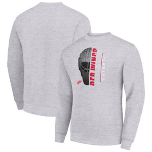 Men's Starter  Heather Gray Detroit Red Wings Half Helmet Team Logo Pullover Sweatshirt