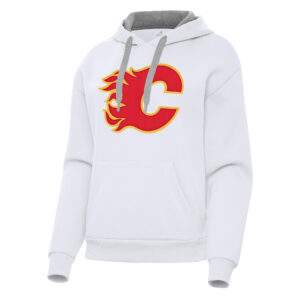 Women's Antigua White Calgary Flames Victory Pullover Hoodie