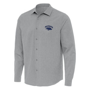 Men's Antigua Gray Nevada Wolf Pack Exposure Woven Long Sleeve Full-Button Shirt