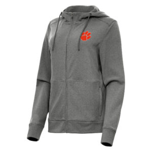 Women's Antigua Heather Black Clemson Tigers Seeker Full-Zip Hoodie