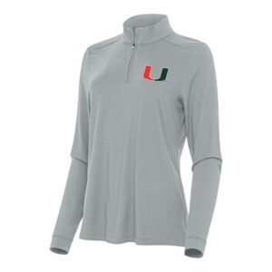 Women's Antigua Gray Miami Hurricanes Intent Quarter-Zip Top