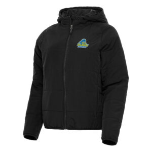 Women's Antigua Black Delaware Fightin' Blue Hens Universe Full-Zip Puffer Jacket