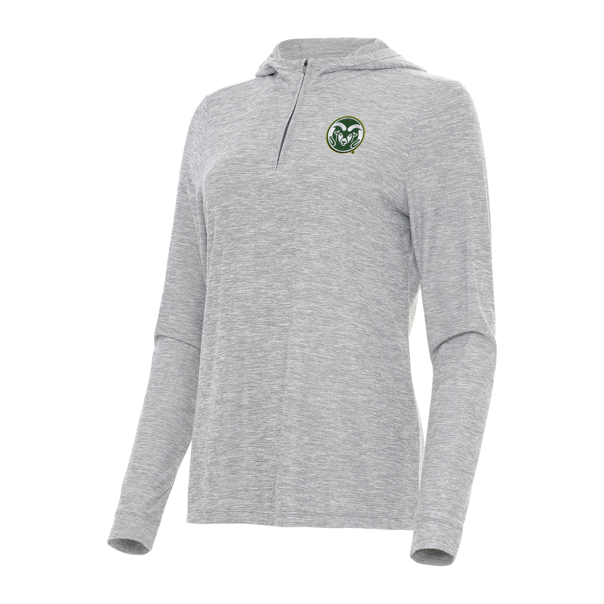Women's Antigua Heather Gray Colorado State Rams Daybreak Quarter-Zip Hoodie