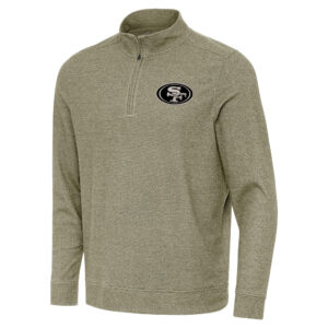 Men's Antigua Heather Olive San Francisco 49ers Subtle Quarter-Zip Top