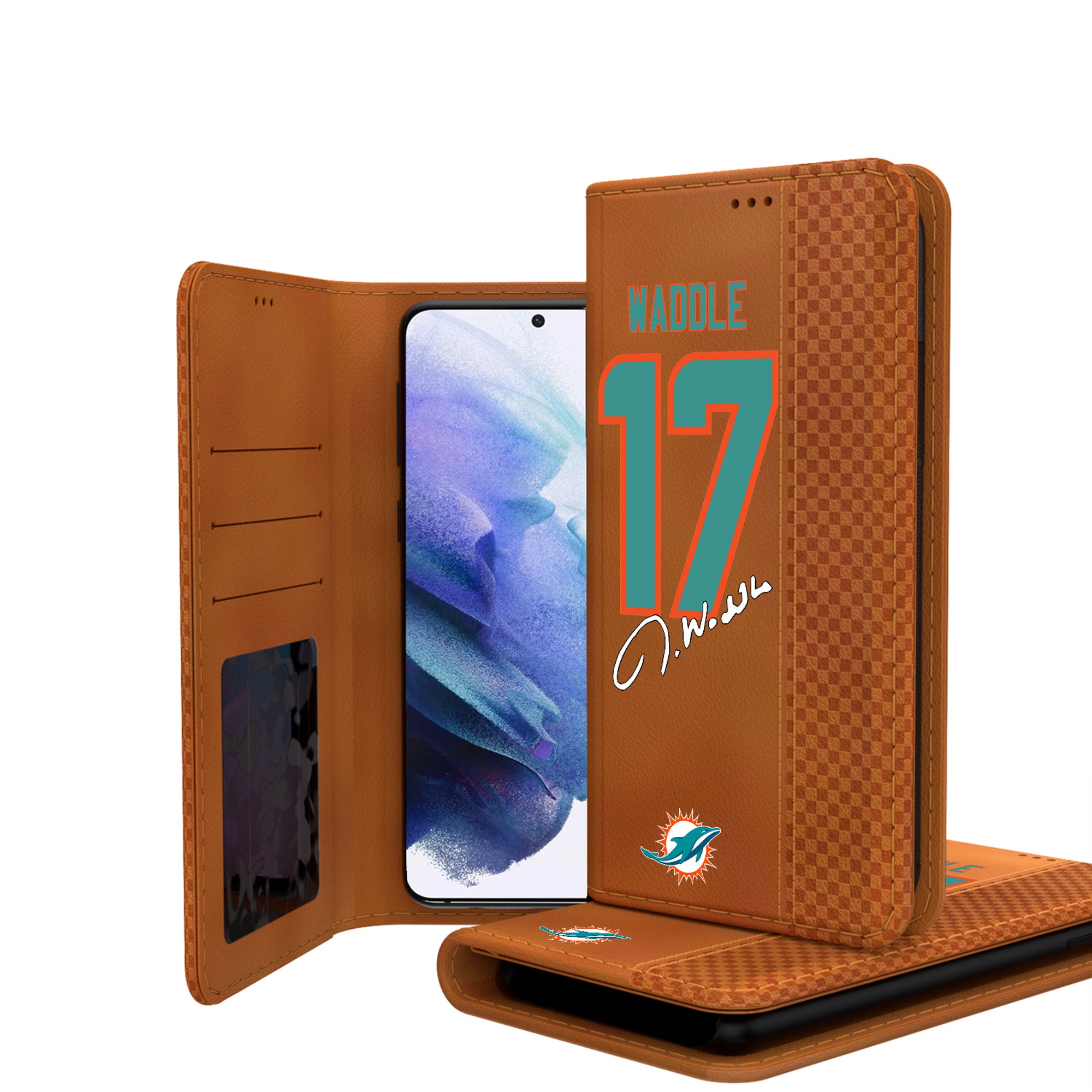 Keyscaper Jaylen Waddle Brown Miami Dolphins Galaxy Folio Case