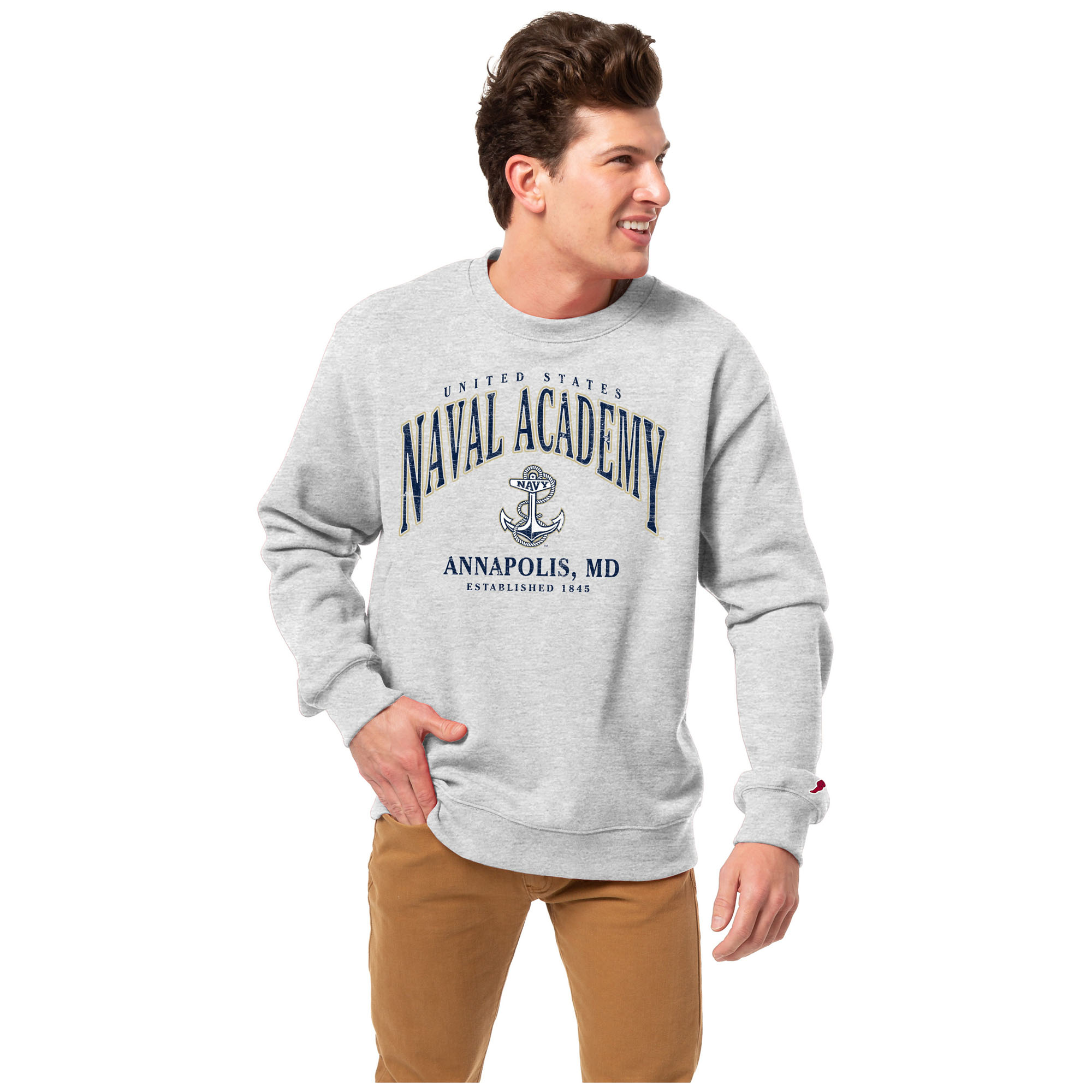 Men's League Collegiate Wear Heather Gray Navy Midshipmen Essentials 2.0 Pullover Crewneck