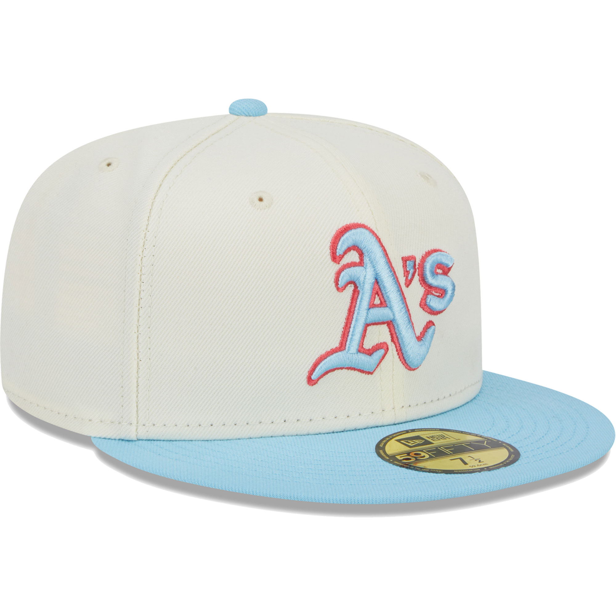 Men's New Era Cream/Light Blue Oakland Athletics Spring Color Two-Tone 59FIFTY Fitted Hat - Image 9