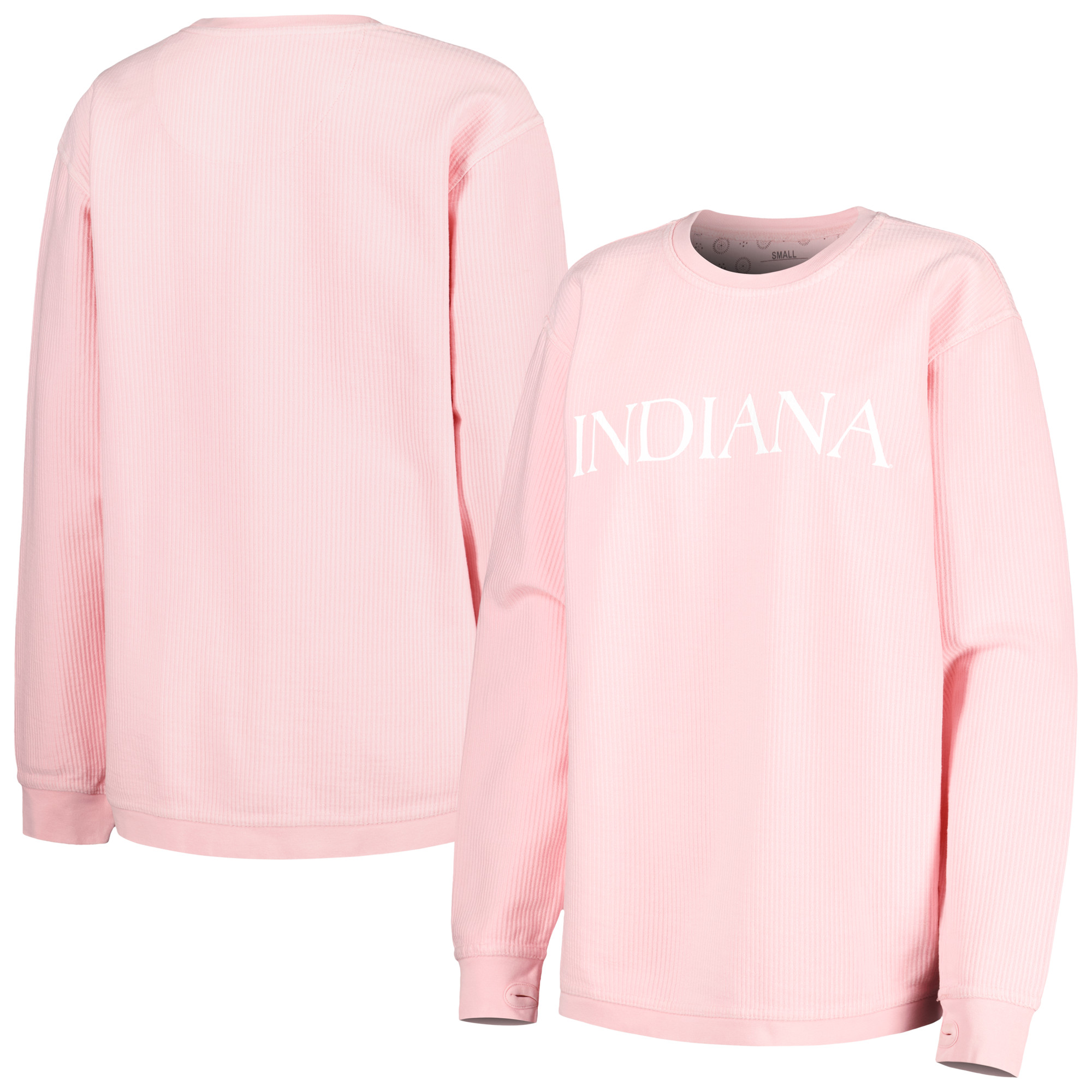 Women's Pressbox Pink Indiana Hoosiers Comfy Cord Bar Print Pullover Sweatshirt - Image 2