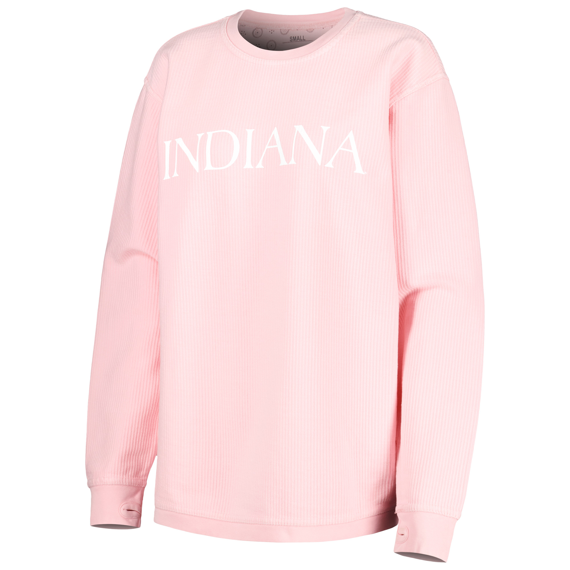 Women's Pressbox Pink Indiana Hoosiers Comfy Cord Bar Print Pullover Sweatshirt - Image 6