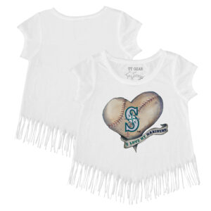 Girls Toddler Tiny Turnip White Seattle Mariners Heart Banner Fringe T-Shirt