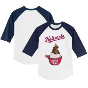 Toddler Tiny Turnip White/Navy Washington Nationals Sundae Helmet 3/4-Sleeve Raglan T-Shirt