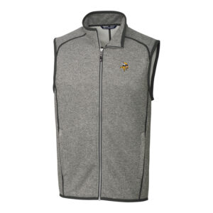 Men's Cutter & Buck Heather Gray Minnesota Vikings Mainsail Sweater Knit Fleece Full-Zip Vest