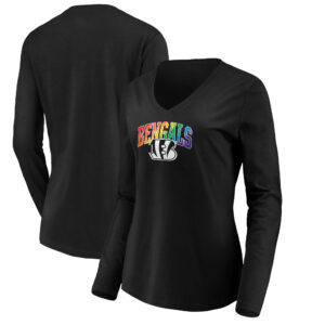 Women's Black Cincinnati Bengals Pride Logo Long Sleeve V-Neck T-Shirt