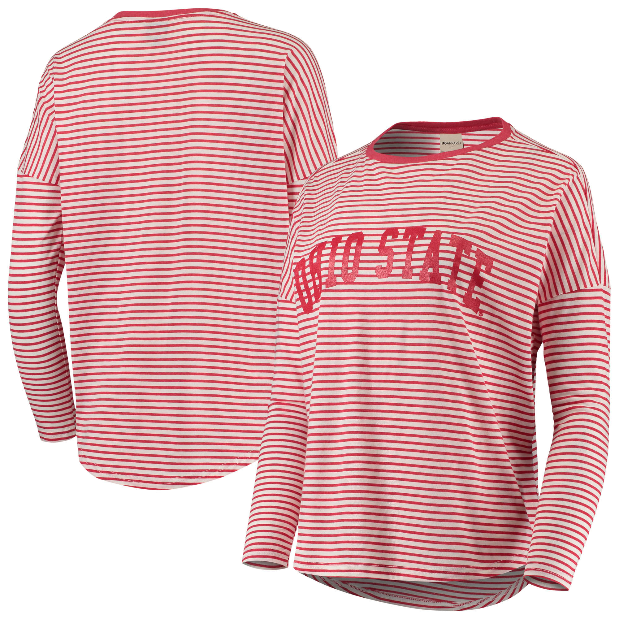 Women's Scarlet/White Ohio State Buckeyes Melange Striped Boxy Long Sleeve T-Shirt - Image 5