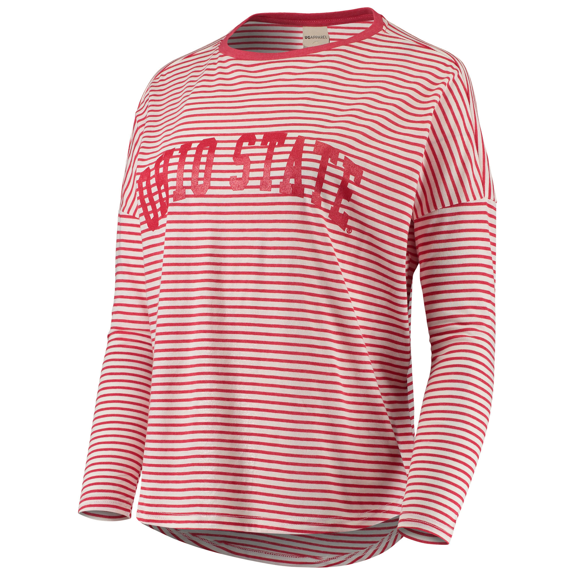 Women's Scarlet/White Ohio State Buckeyes Melange Striped Boxy Long Sleeve T-Shirt - Image 3