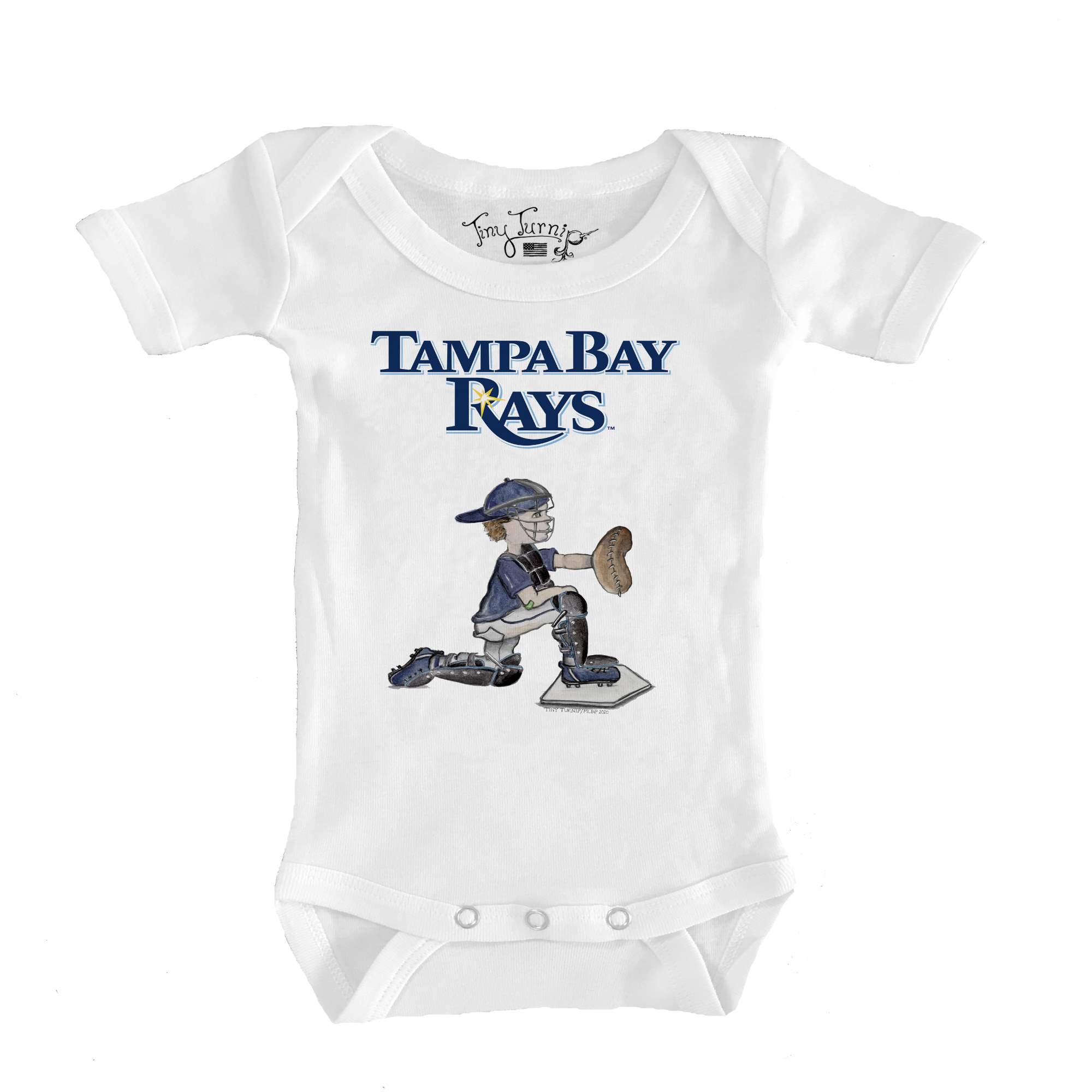 Infant Tiny Turnip White Tampa Bay Rays Caleb the Catcher Bodysuit