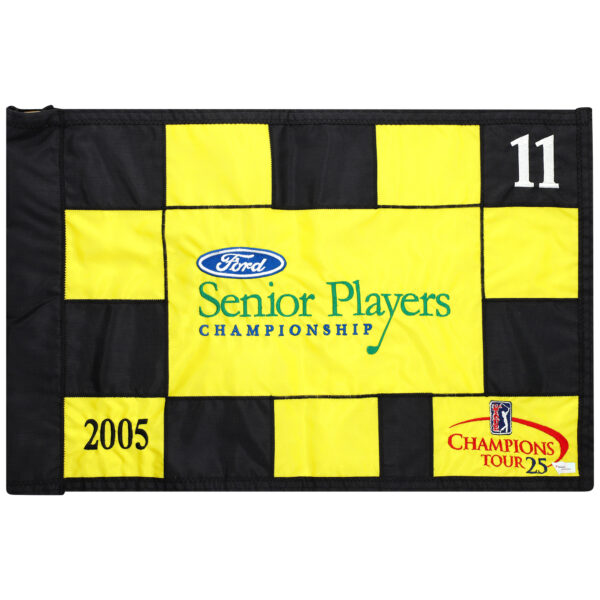 PGA TOUR Event-Used #11 Yellow and Black Pin Flag from SENIOR PLAYERS Championship on July 7th to 10th 2005