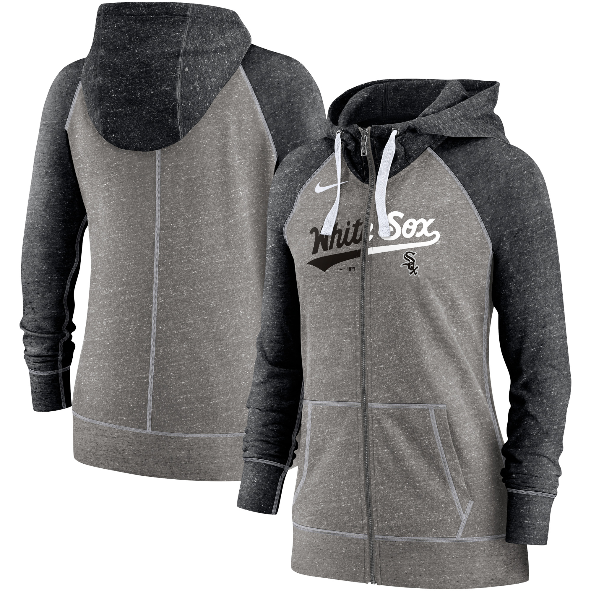 Women's Nike Heather Charcoal/Heather Black Chicago White Sox Split Wordmark Gym Vintage Raglan Lightweight Full-Zip Hoodie - Image 2