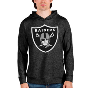 Men's Antigua Heathered Black Las Vegas Raiders Team Absolute Pullover Hoodie