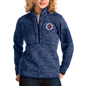 Women's Antigua Heathered Navy New England Revolution Logo Fortune Quarter-Zip Pullover Jacket