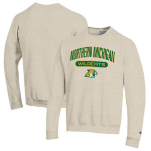 Men's Champion Heathered Oatmeal Northern Michigan Wildcats Eco Powerblend Crewneck Sweatshirt