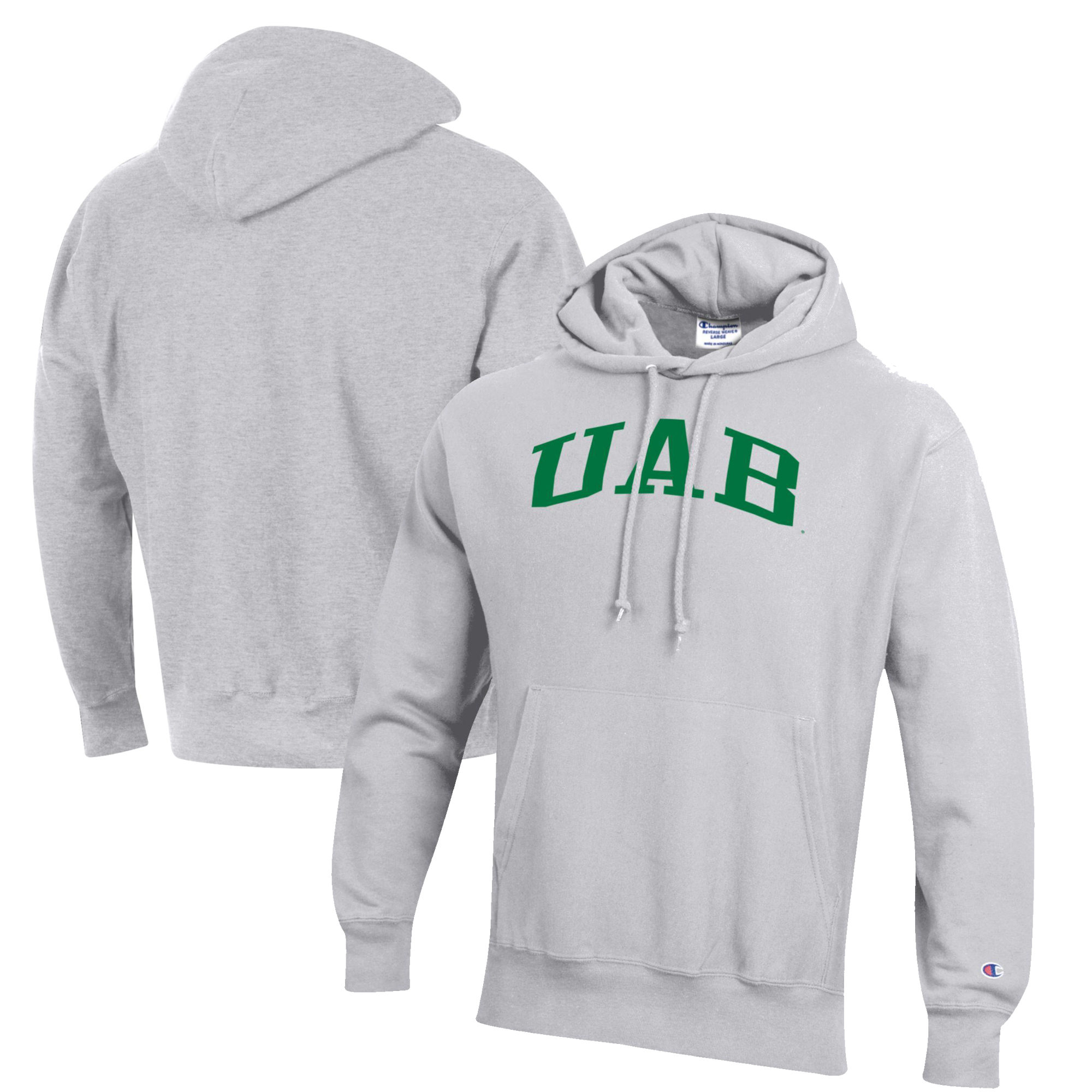 Men's Champion Heathered Gray UAB Blazers Reverse Weave Fleece Pullover Hoodie