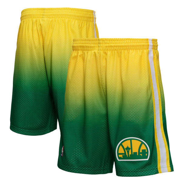 Men's Mitchell & Ness Yellow/Green Seattle SuperSonics 1994/95 Hardwood Classics Fadeaway Reload 3.0 Swingman Shorts - Image 9
