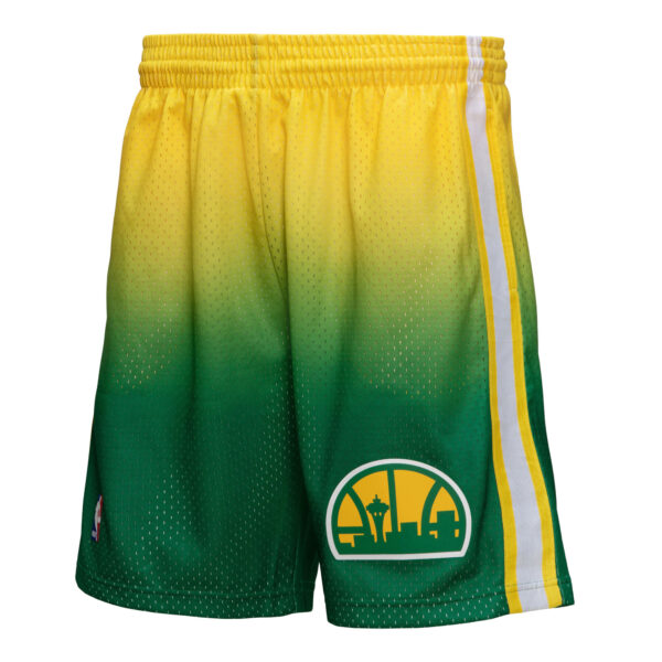 Men's Mitchell & Ness Yellow/Green Seattle SuperSonics 1994/95 Hardwood Classics Fadeaway Reload 3.0 Swingman Shorts - Image 11