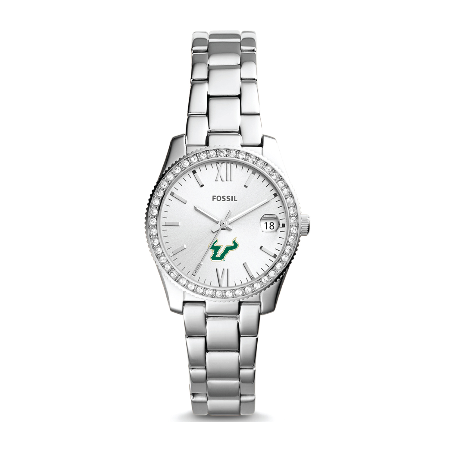 Women's Fossil Silver South Florida Bulls Scarlette Mini Three-Hand Date Watch