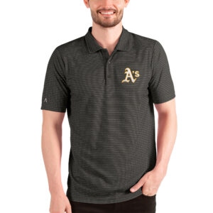 Men's Antigua Heathered Black/Silver Athletics Esteem Polo