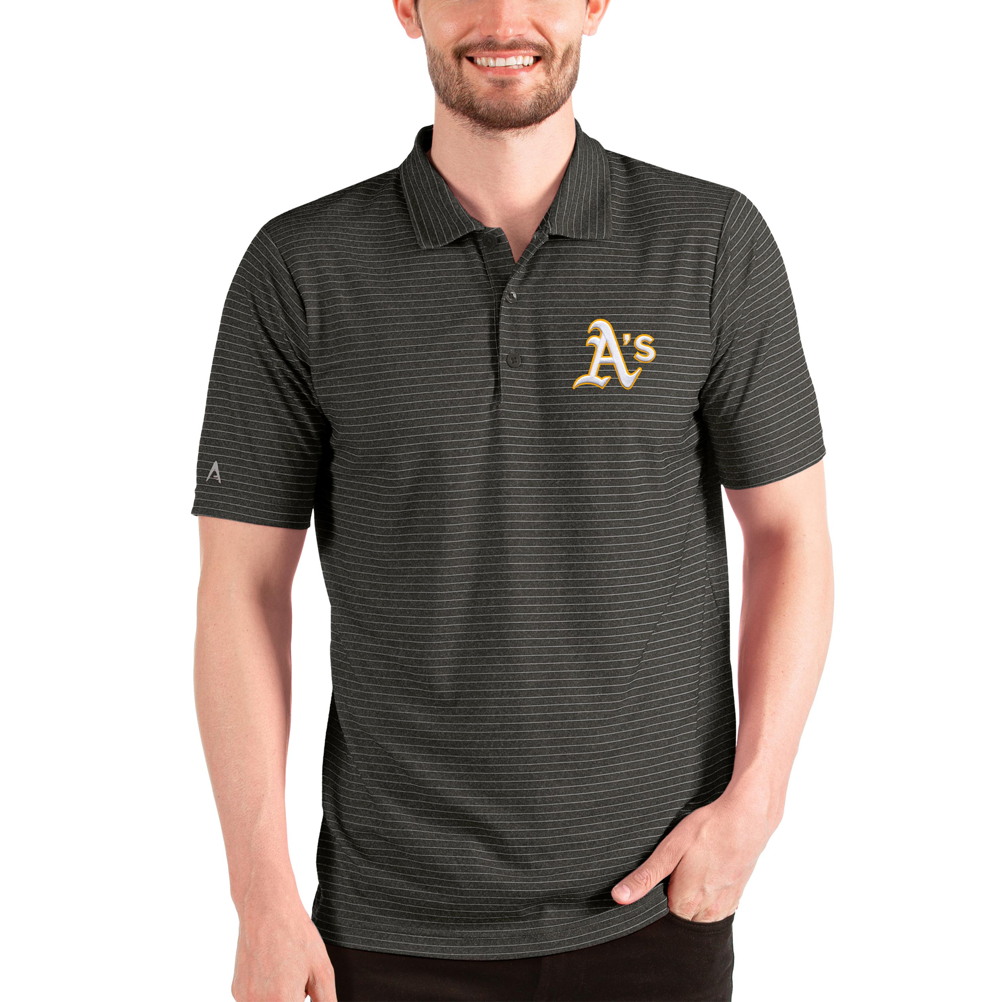 Men's Antigua Heathered Black/Silver Athletics Esteem Polo
